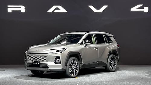 The redesigned sixth-generation Toyota RAV4 crossover, seen here at its global debut in Tokyo on May 21, 2025, is the first Toyota vehicle to come equipped with the Japanese carmaker's Arene software system and the first RAV4 to offer a GR Sport trim for the U.S.